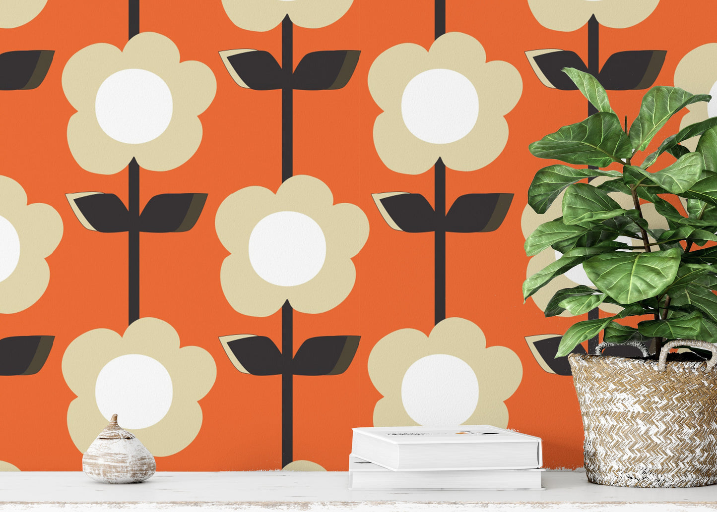 Retro Flower Orange Wallpaper - floral 60s vibe