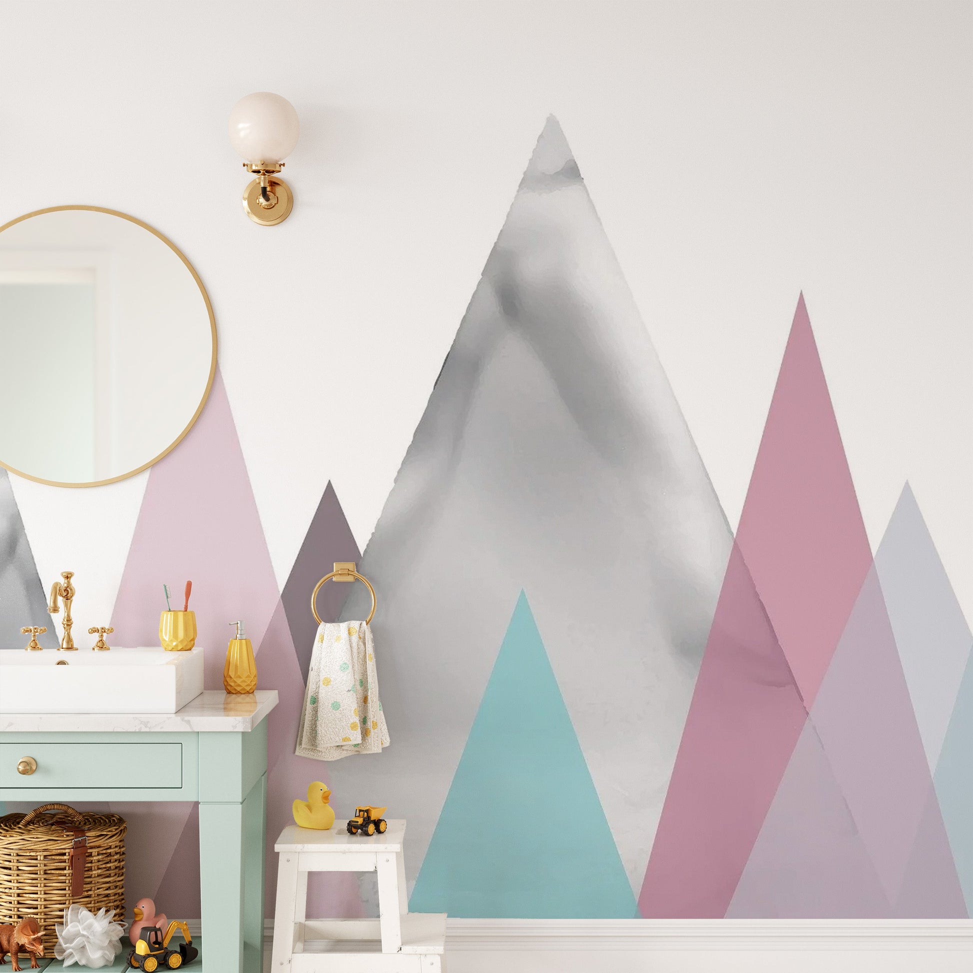 Soft Pastel Mountain Scene for Kids Room
