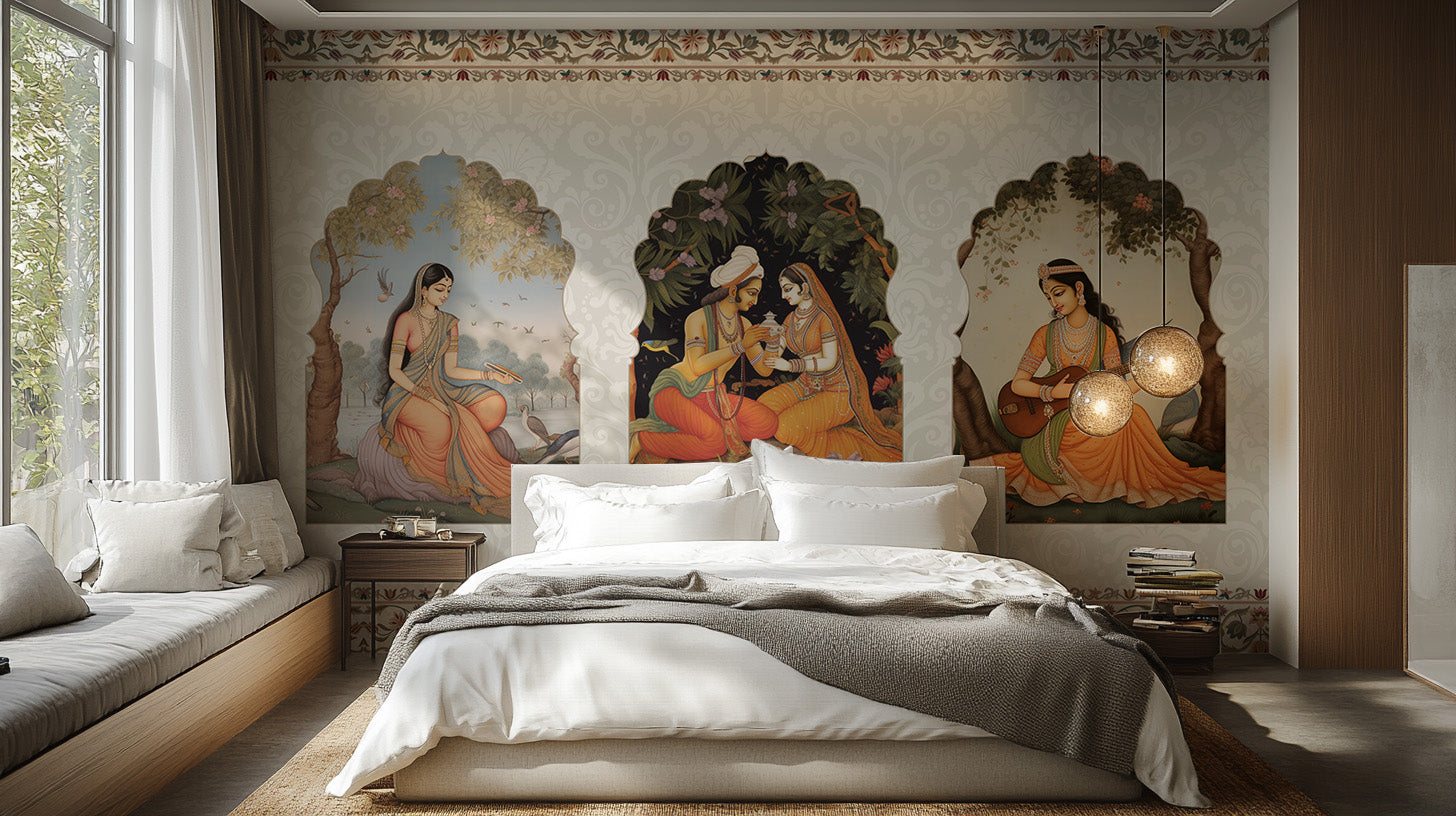 Royal mural wallpaper capturing the elegance of Eastern art.
