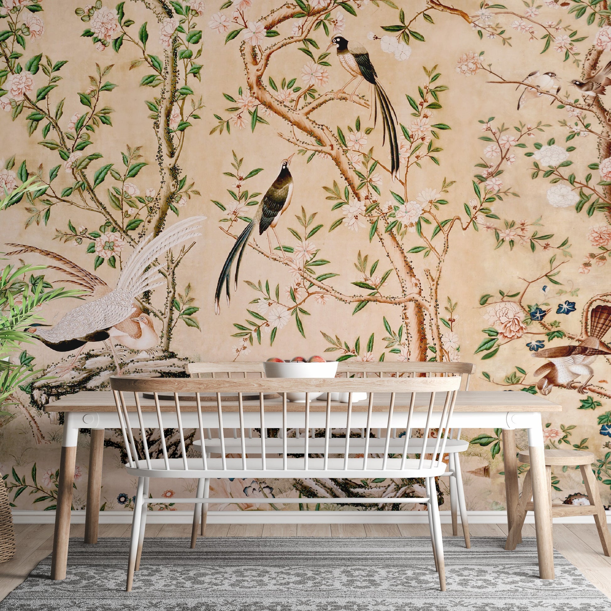 Botanical chinoiserie wallpaper mural for walls
