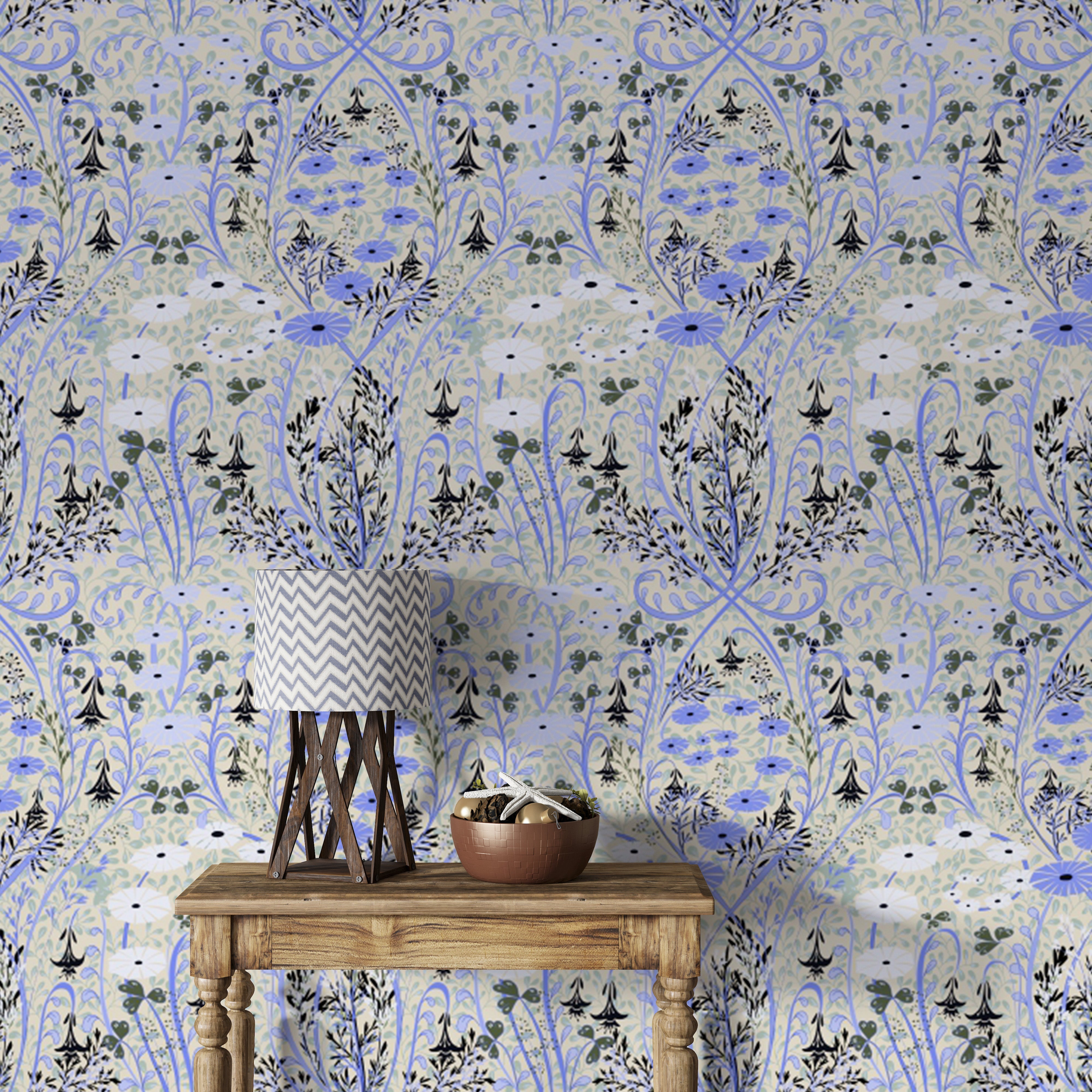 Whimsical Meadow Periwinkle Wallpaper