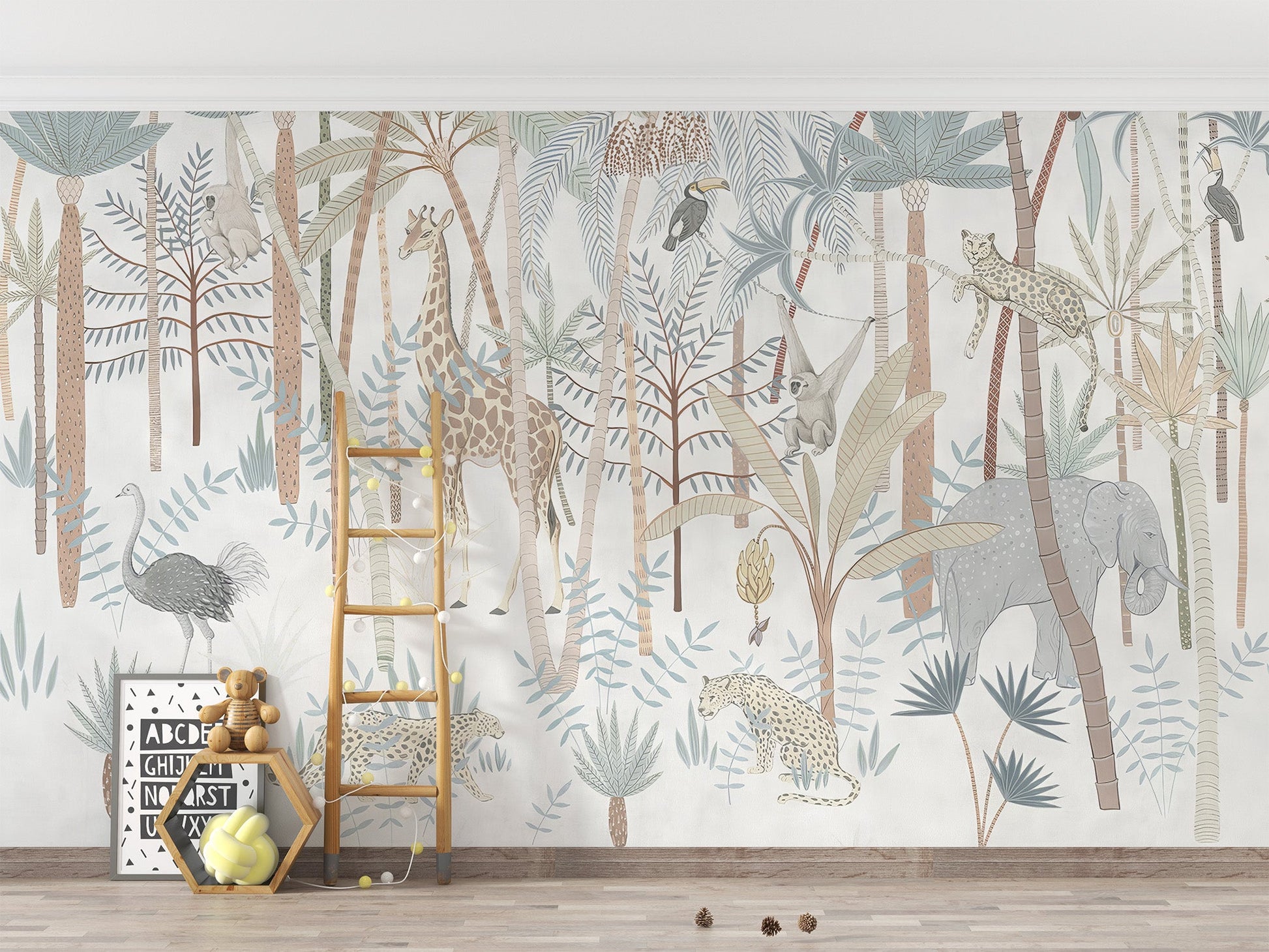 Lush tropical wallpaper mural for nursery