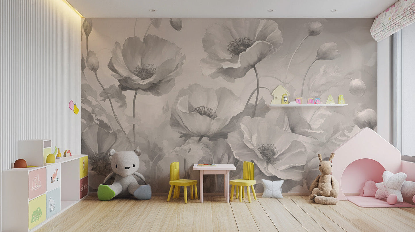 Refresh your walls with beautiful grey floral peel and stick wallpaper.