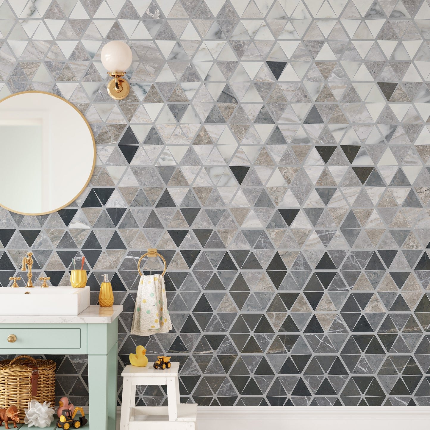 Stylish mirror tiles wallpaper mural design
