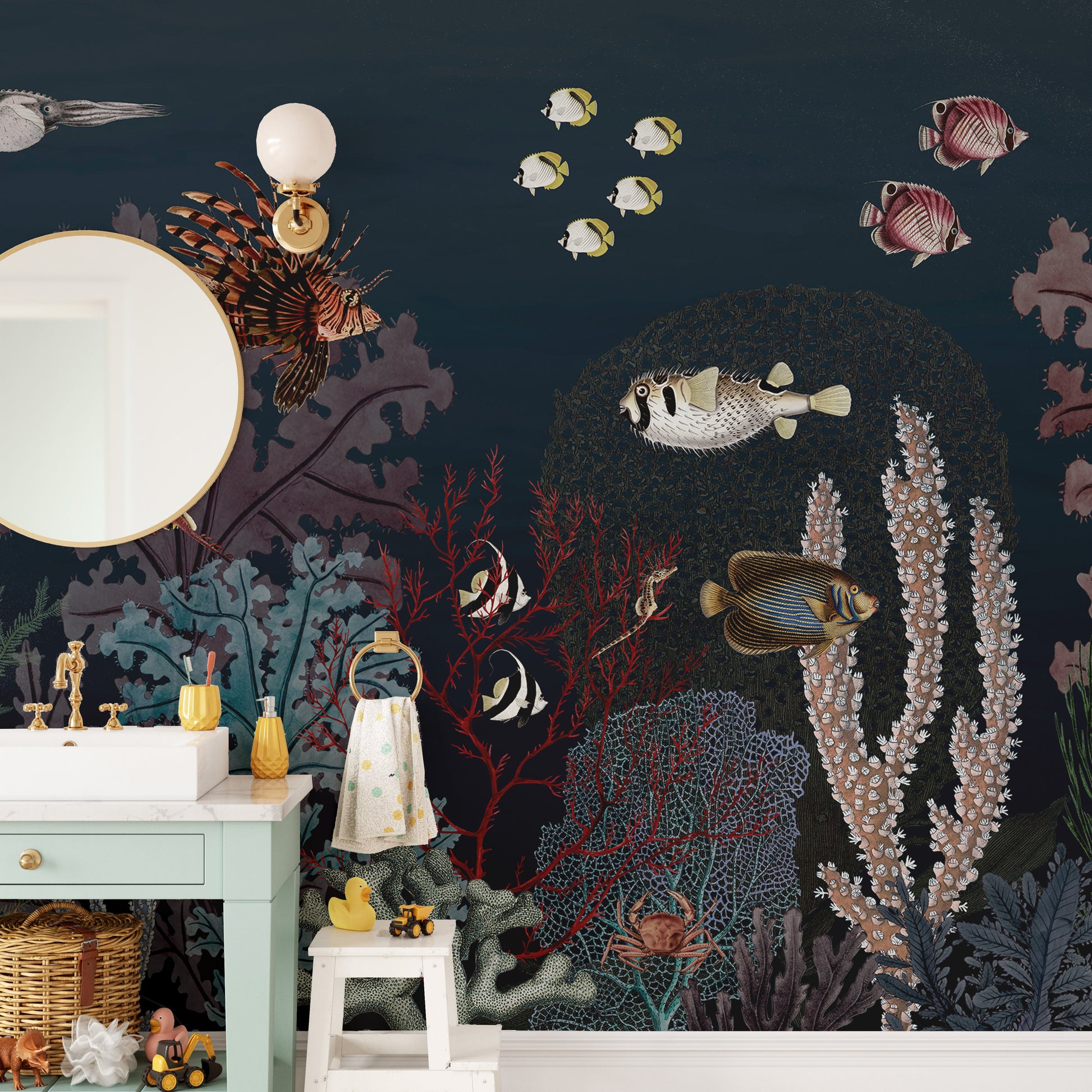 Underwater Dark Reef with Fish wallpaper for Kids room - Giffywalls