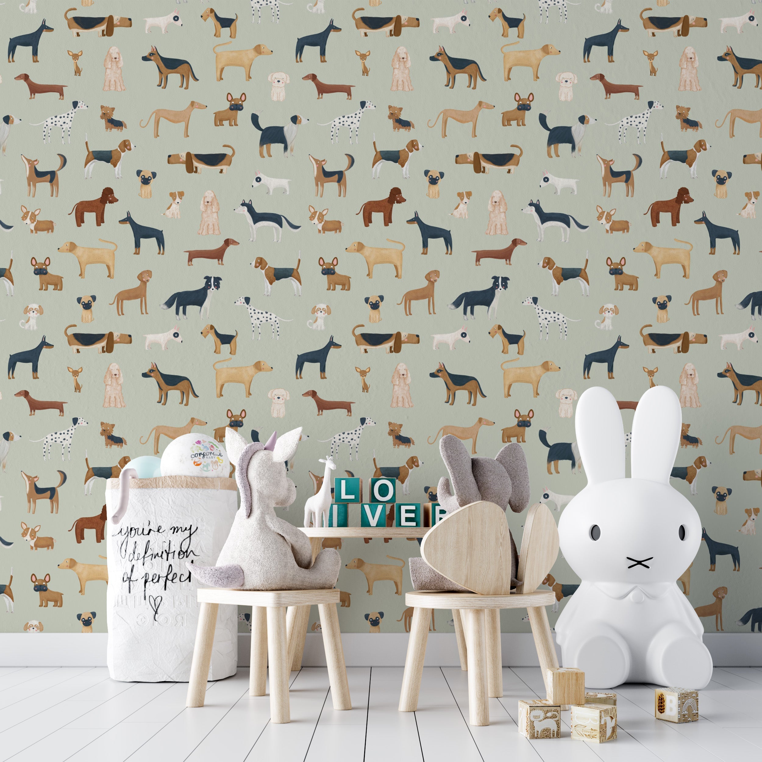 Dog wallpaper great for children's creative spaces
