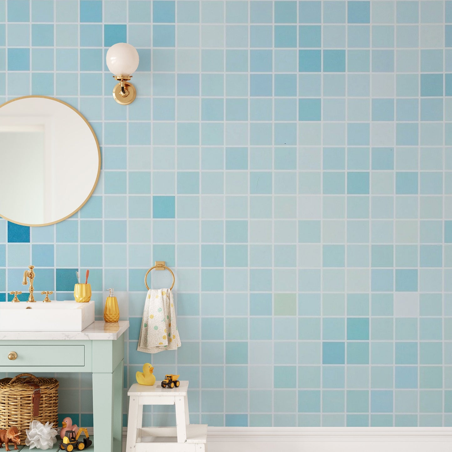 Blue Tiled Wallpaper Mural - Giffywalls