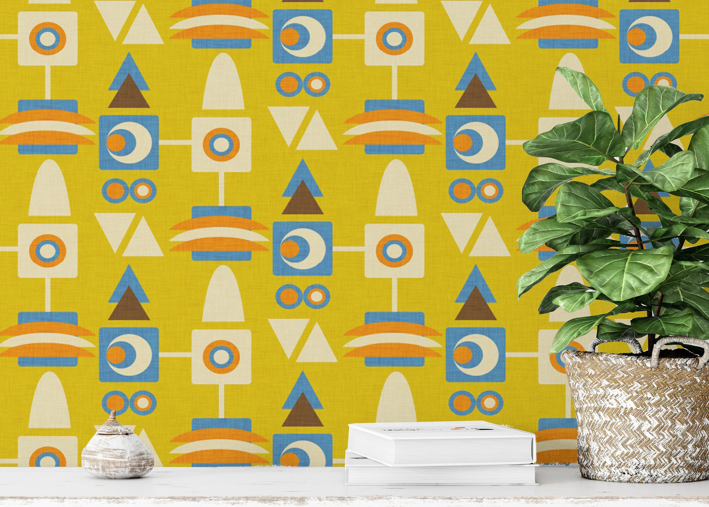 Vibrant 70s-inspired yellow geometric wall art
