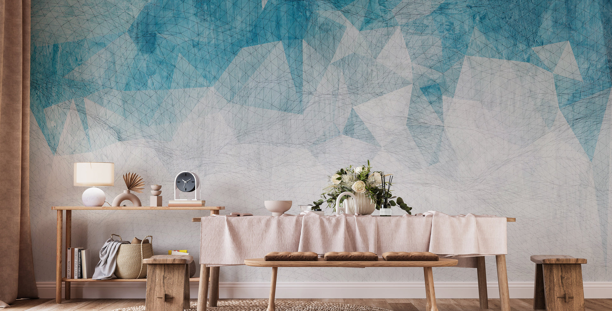 Artistic crumbled blue wallpaper mural for rooms