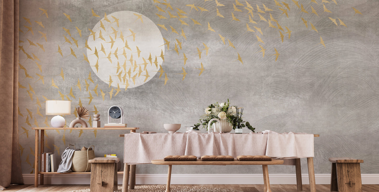 Golden Birds Flying in Sky Wallpaper Murals - Giffywalls