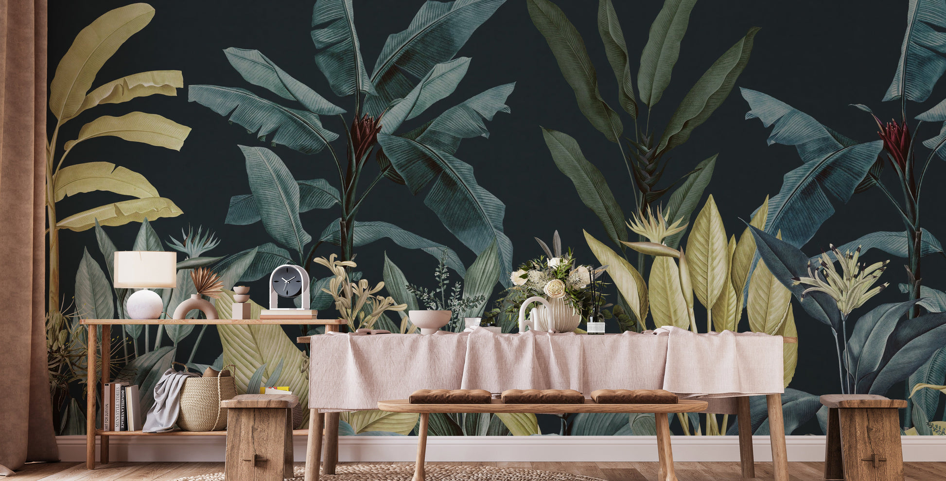 Dark Night Vintage Tropical Tree Wallpaper Murals - Giffywalls