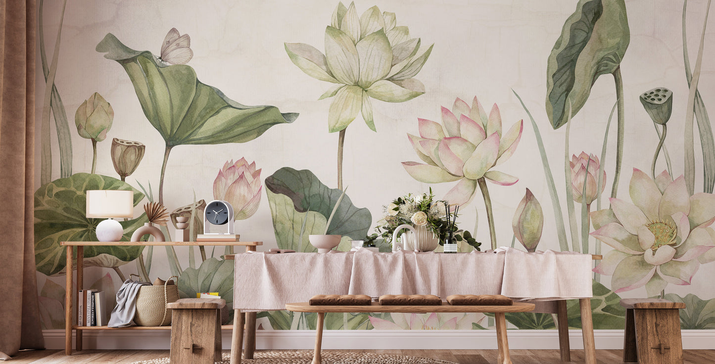 Charming water lilies mural wallpaper decoration