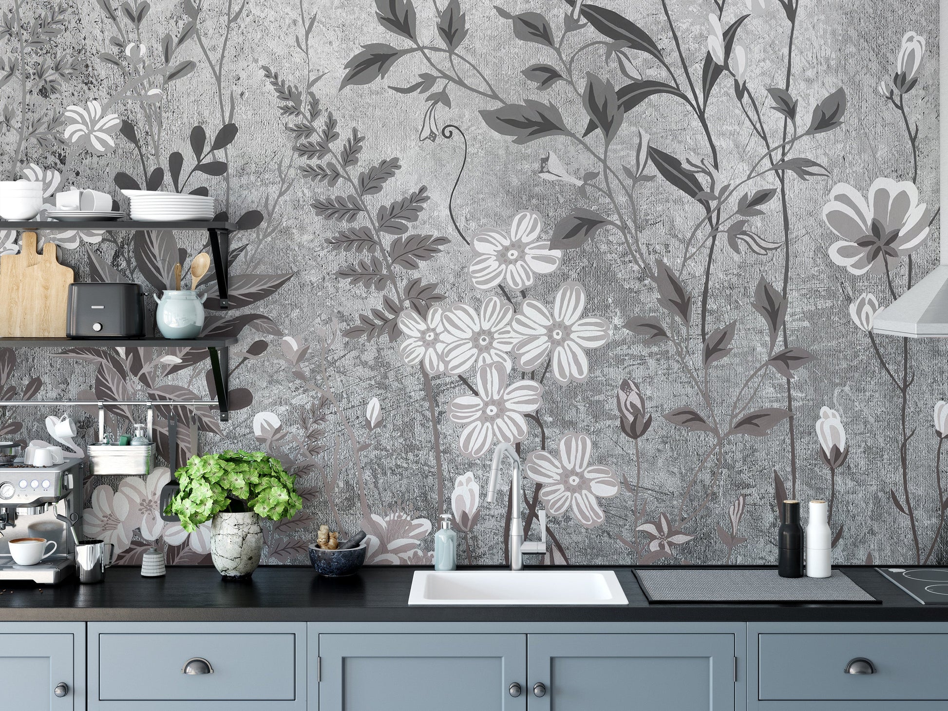 Nature-inspired wall mural with floral tones
