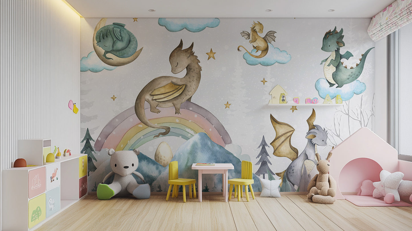 Cute Dragon Kids Bedroom Wall Design
