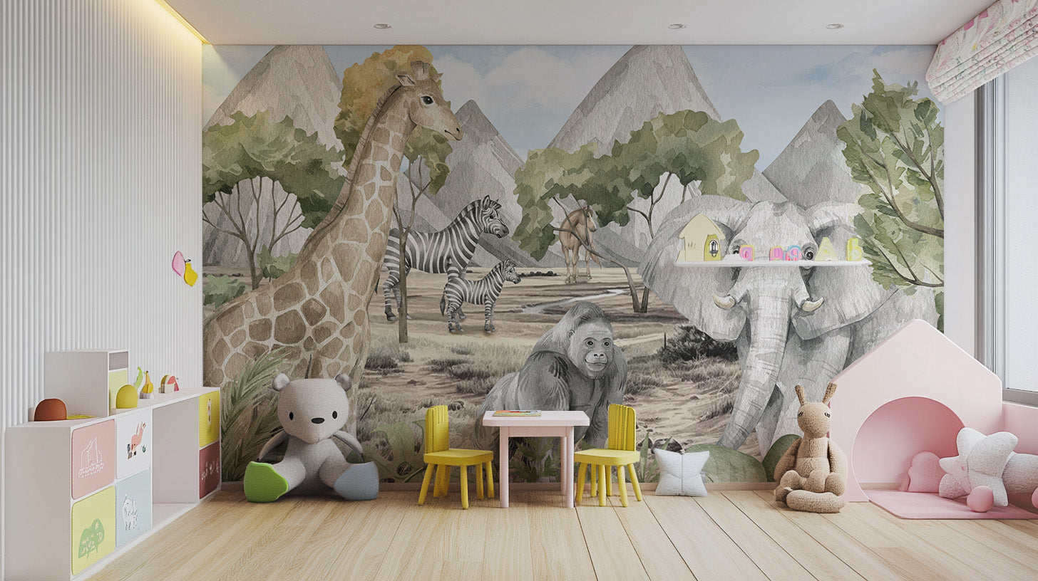 Stylish Savannah Serenity Wildlife Wall Mural accents