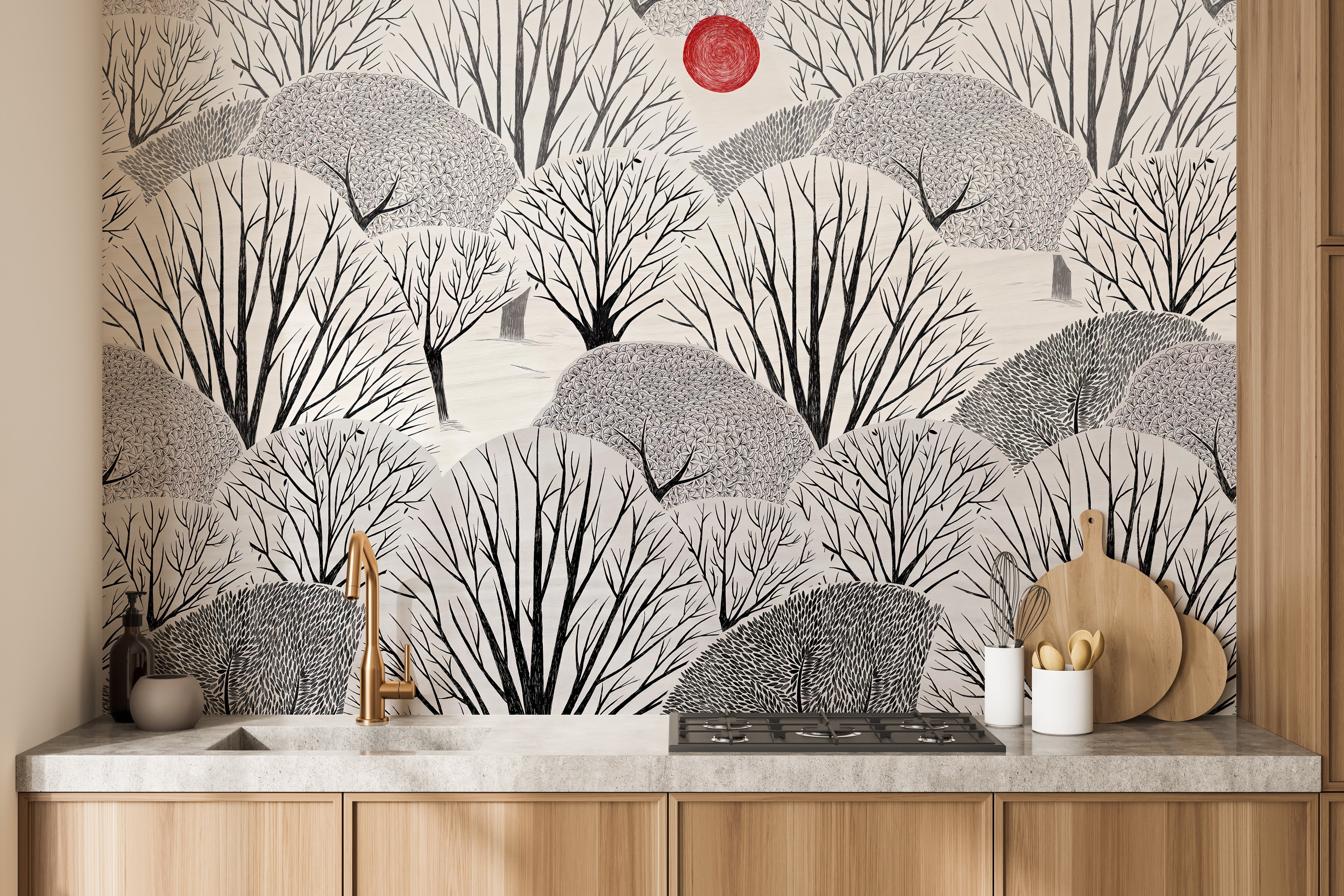 Artistic Black & White Trees Wallpaper Mural - Giffywalls