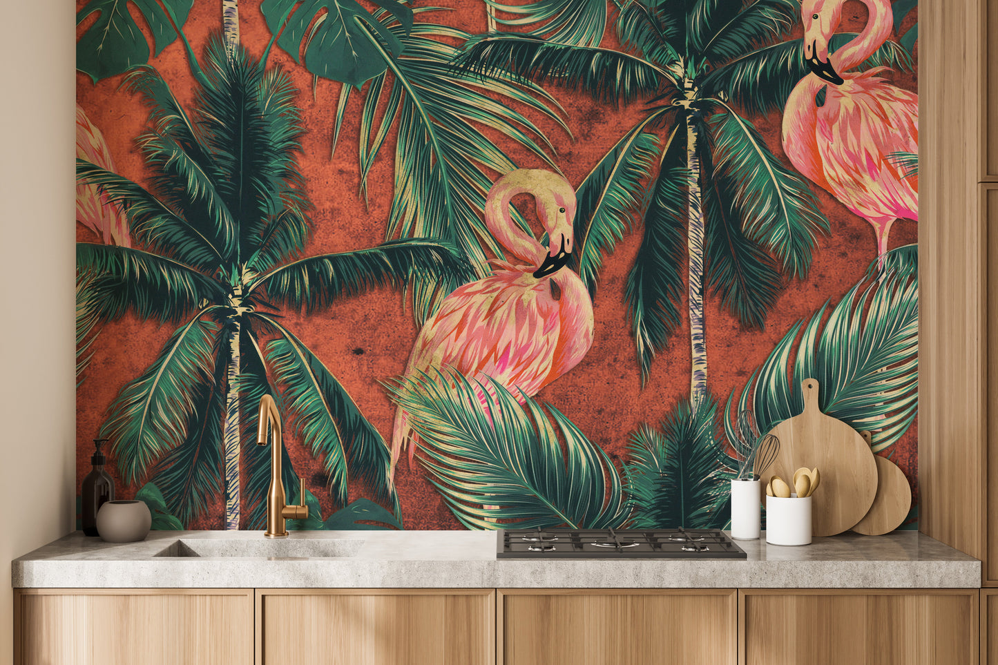 Coral Flamingo Wallpaper Mural - Giffywalls