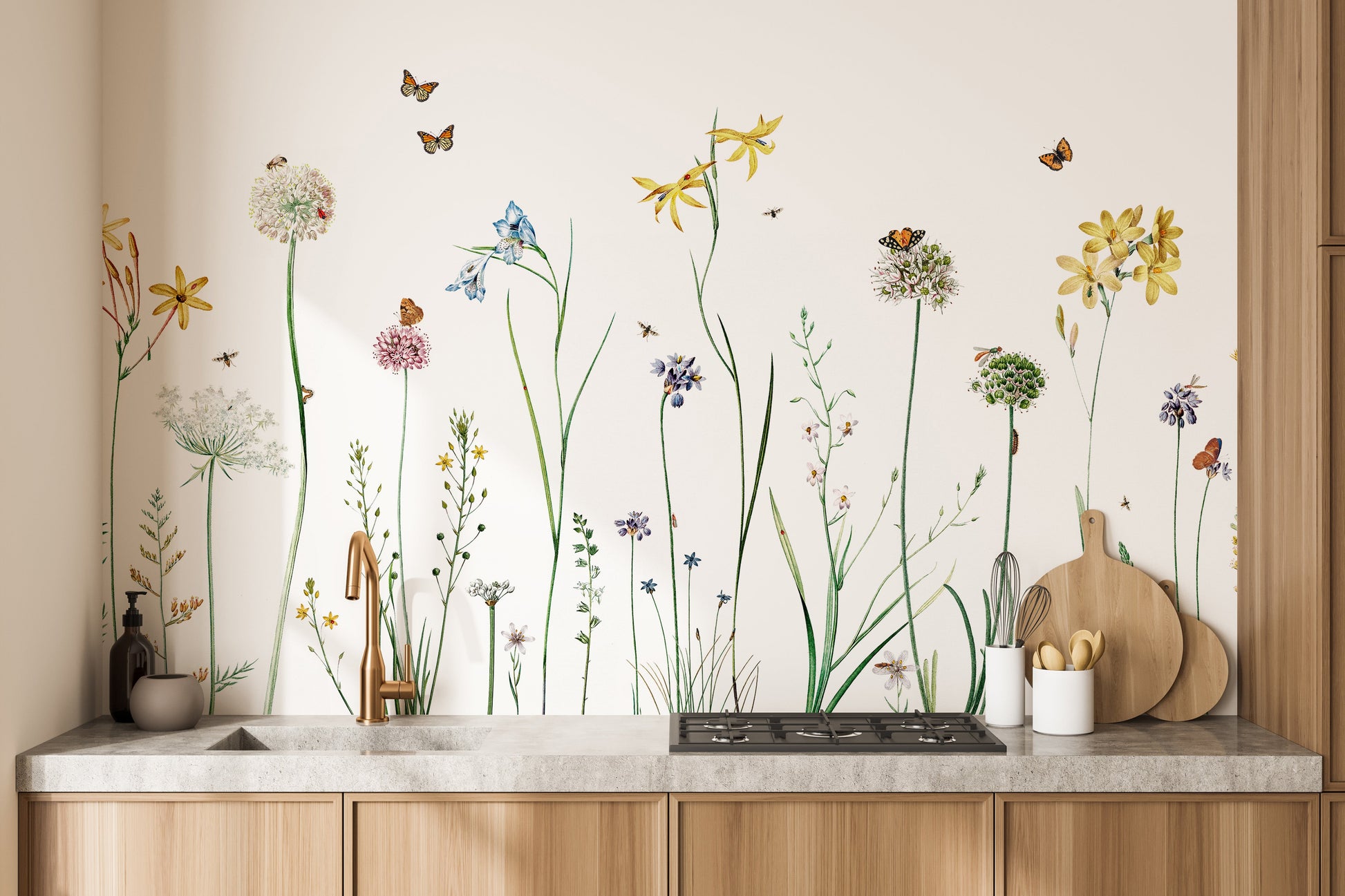 Vibrant butterflies in garden wall mural