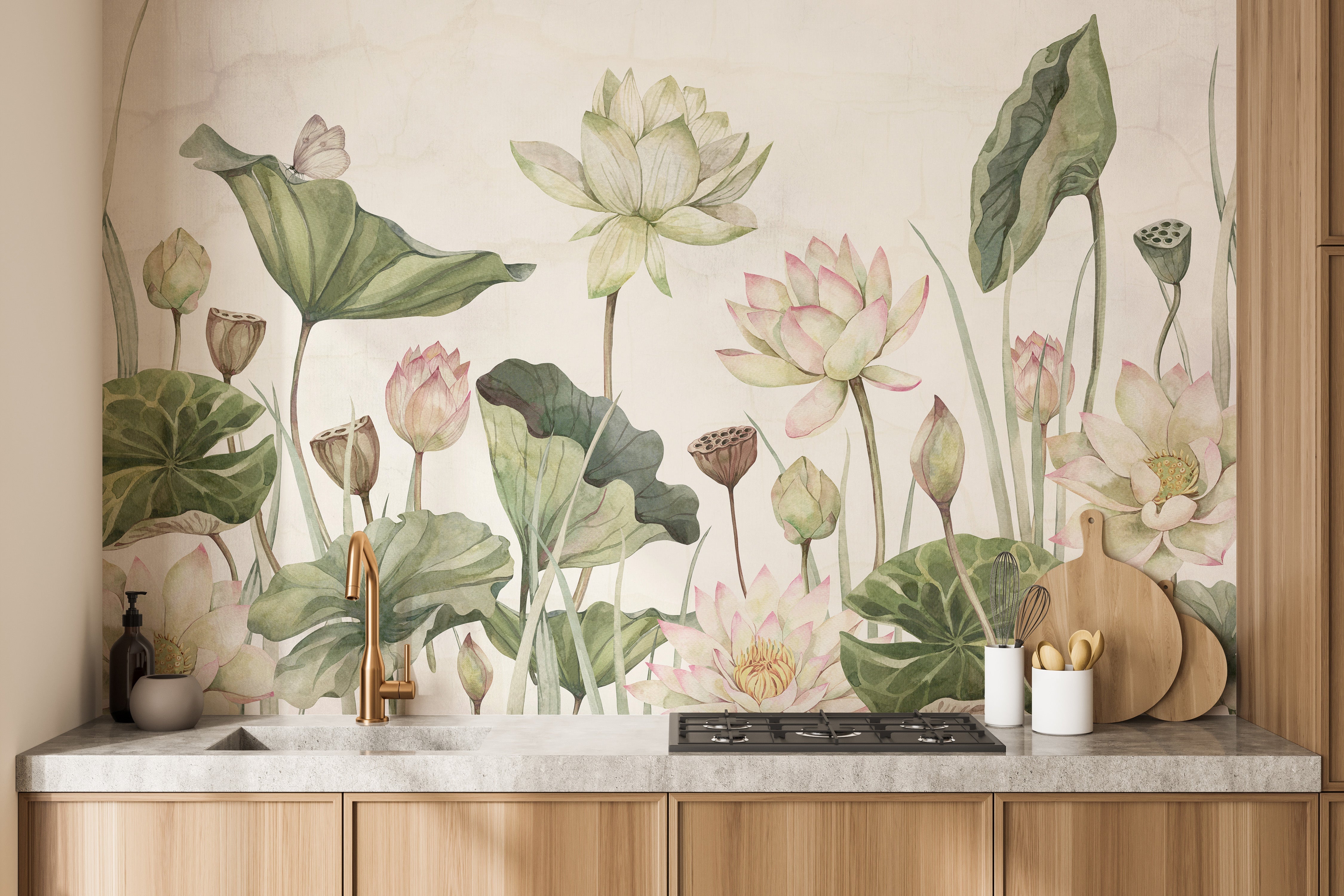 Lovely water lilies wallpaper mural design