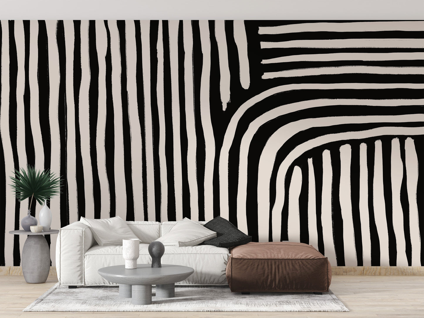 black and white striped wallpaper mural - Giffywalls