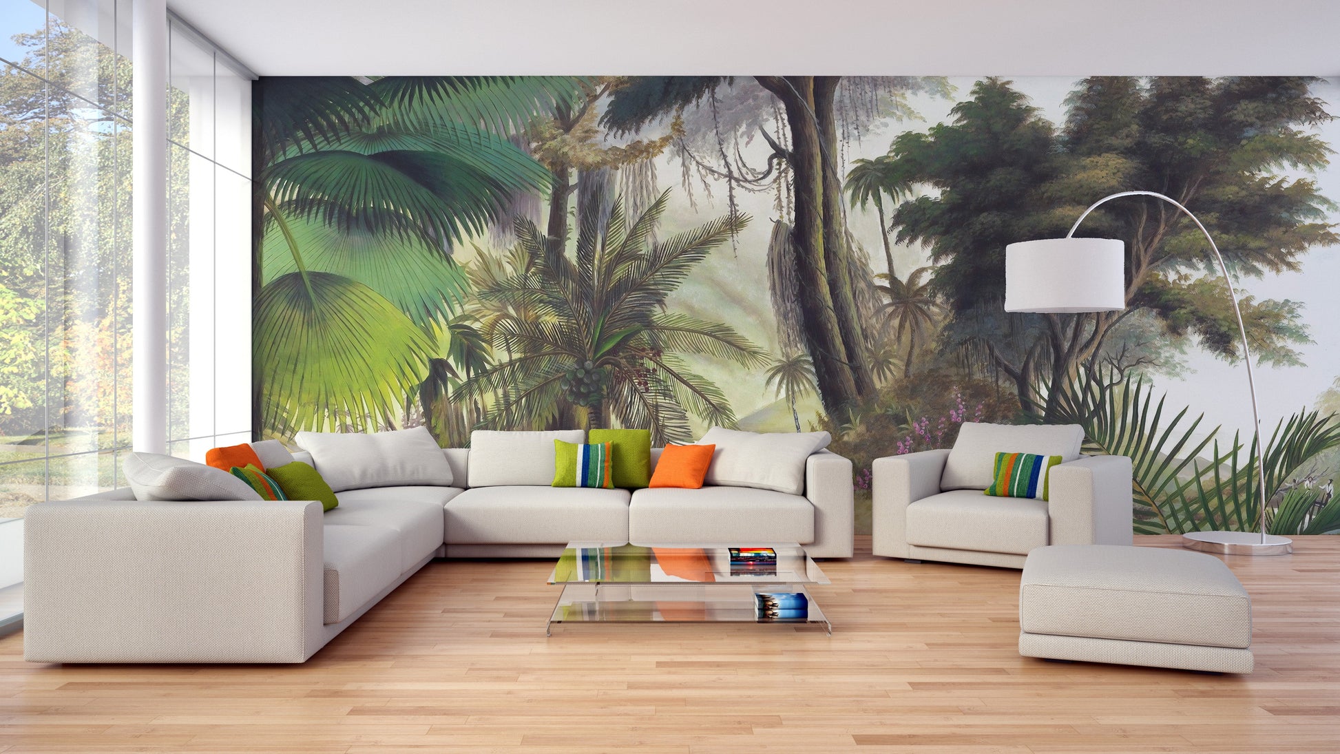 Misty tropical forest mural
