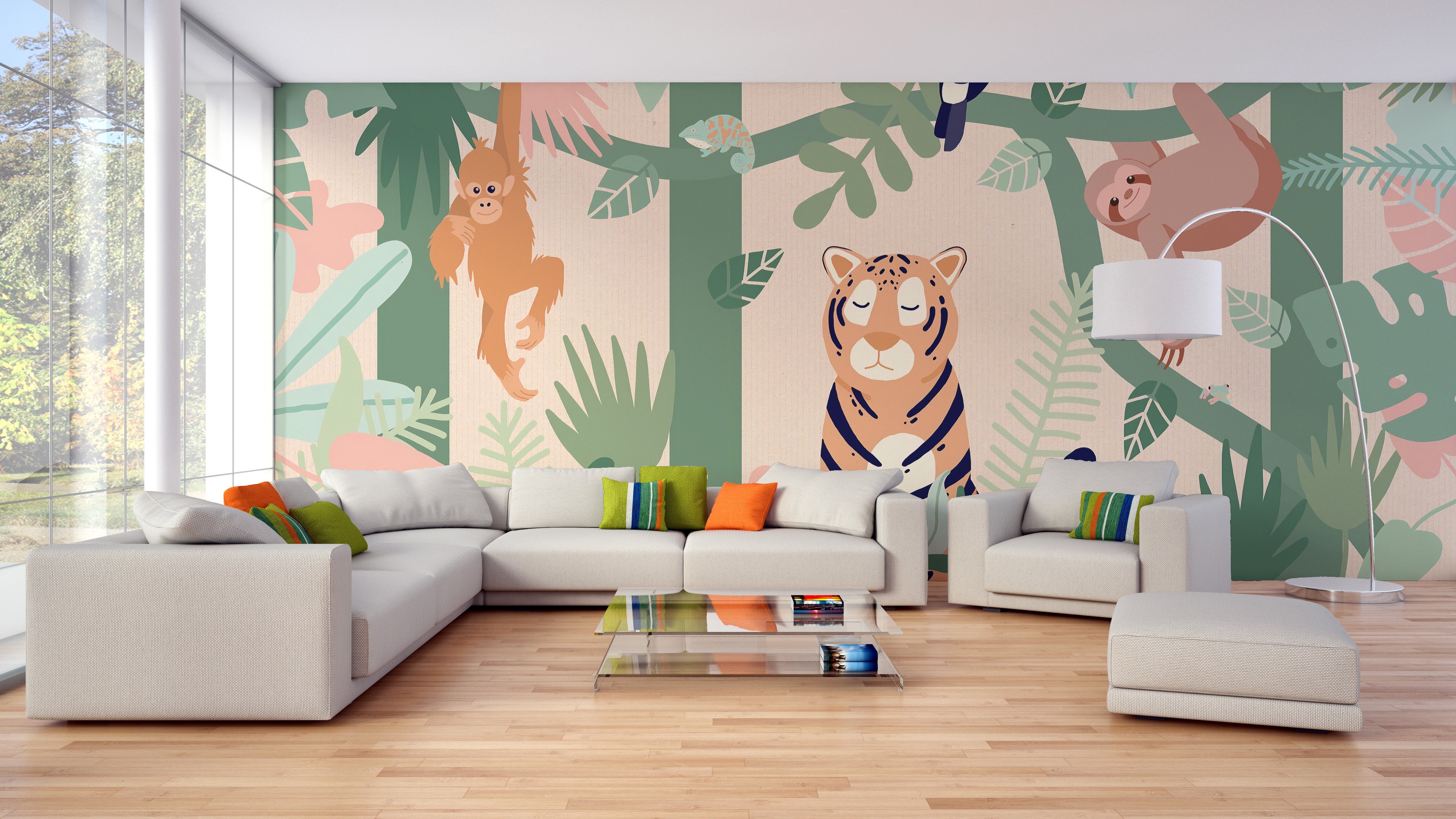 Kids Jungle animal friends wallpaper mural - Giffywalls