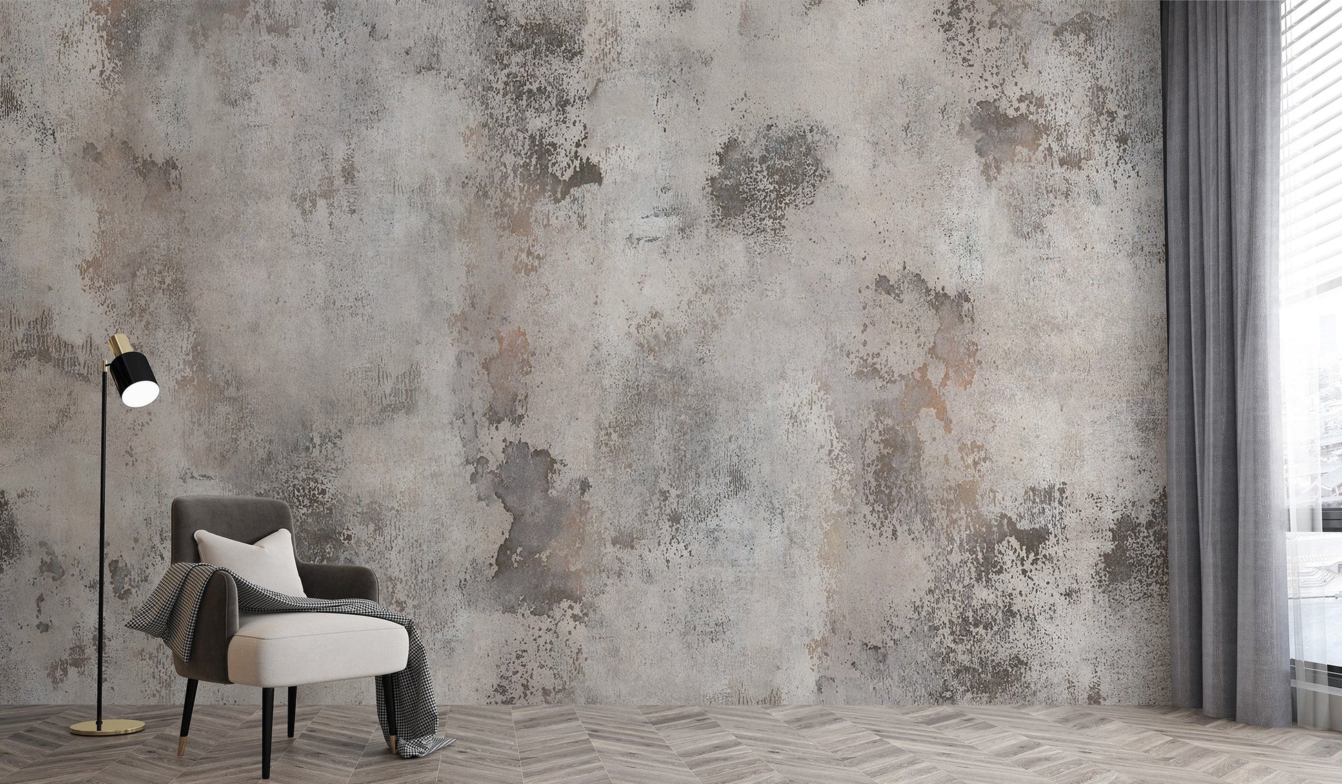 Textured grey concrete mural art
