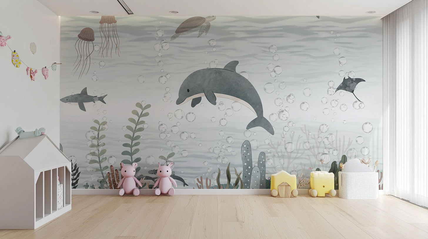 Serene Ocean Life Wallpaper Mural for coastal interiors