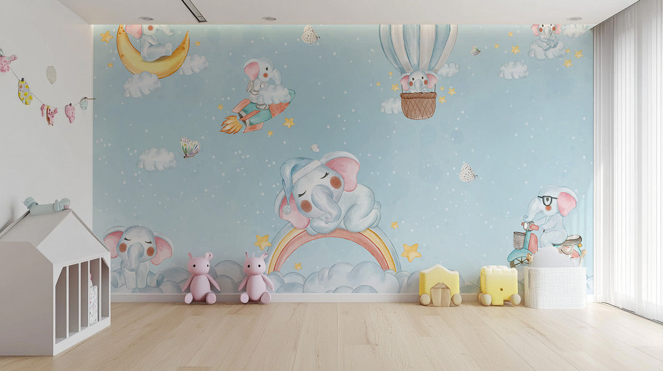 Elephant Cloud Carnival Wall Mural for dreamy spaces