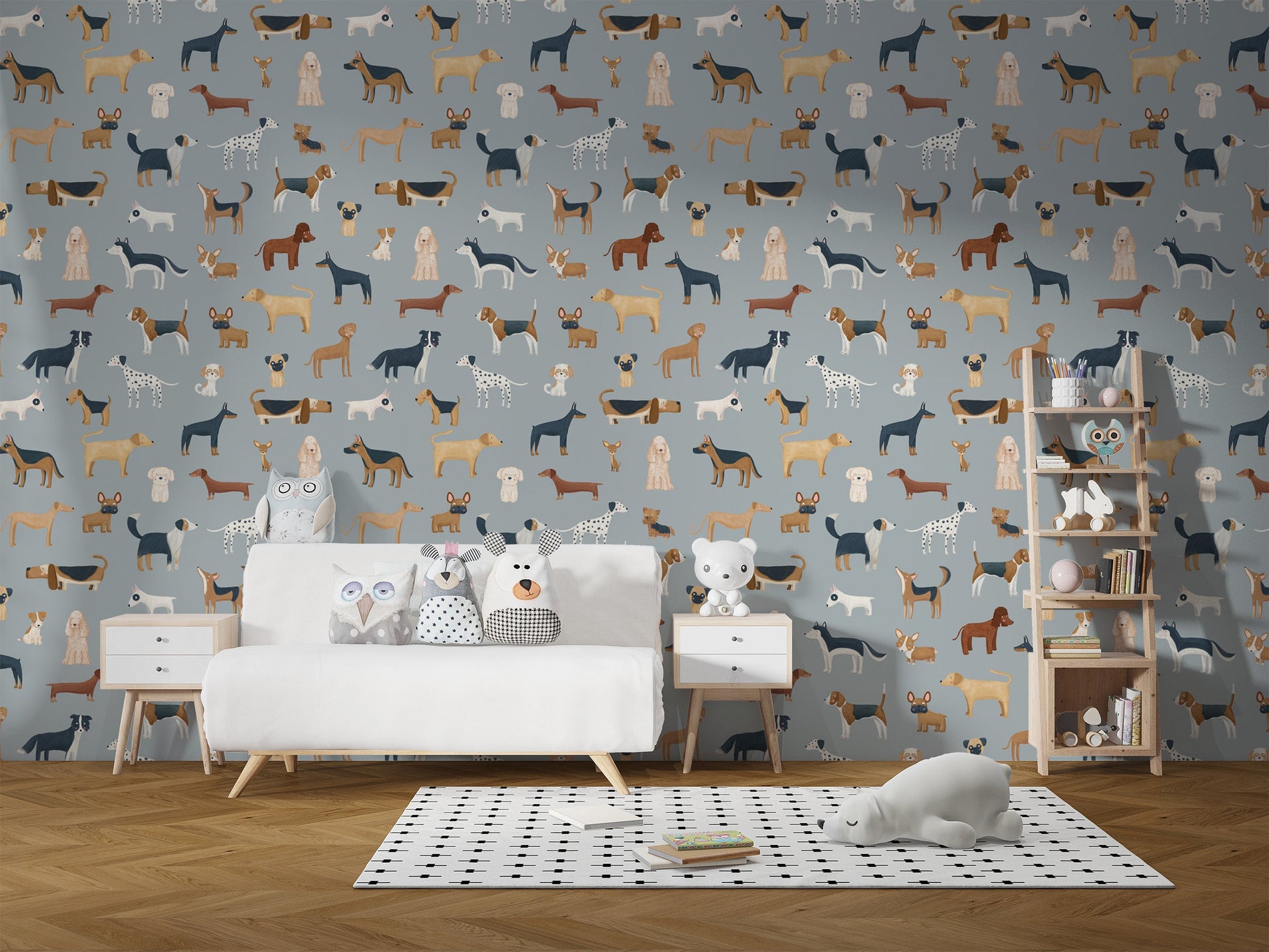 Playful dog-themed wallpaper for kids' rooms
