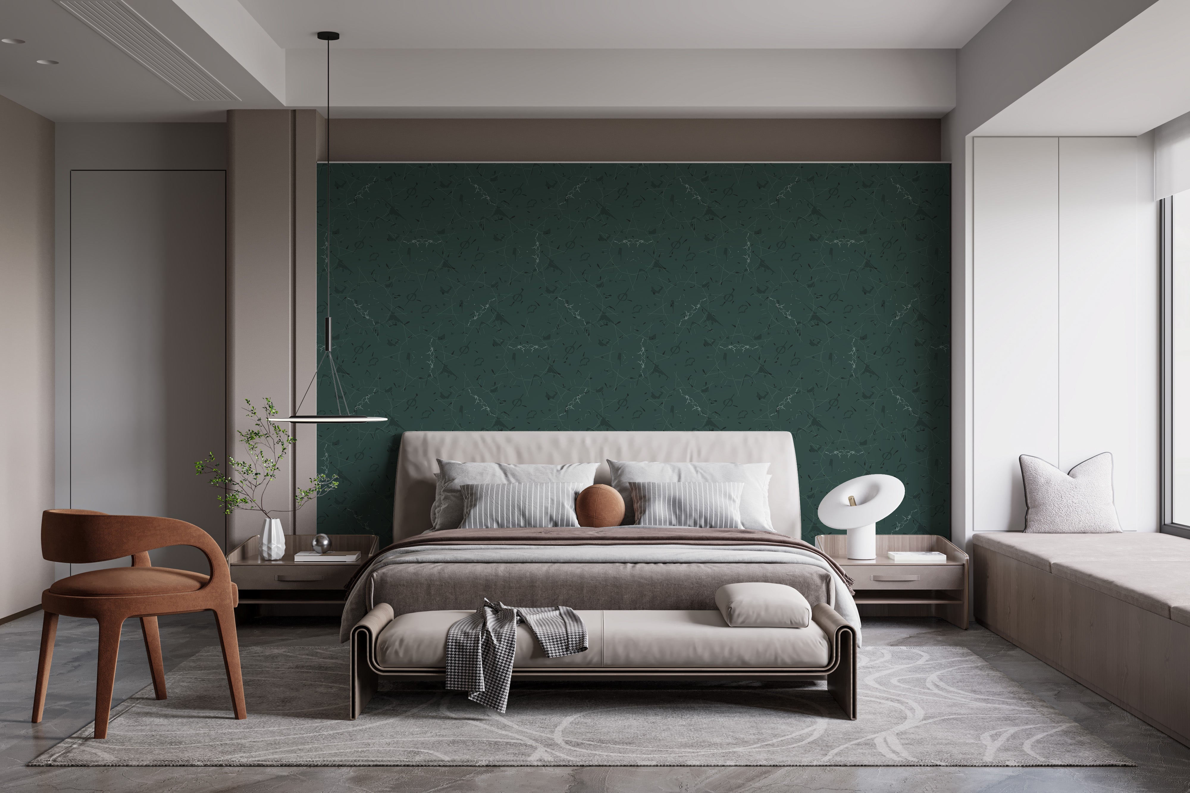 Minimalist dark green wallpaper with patterns.