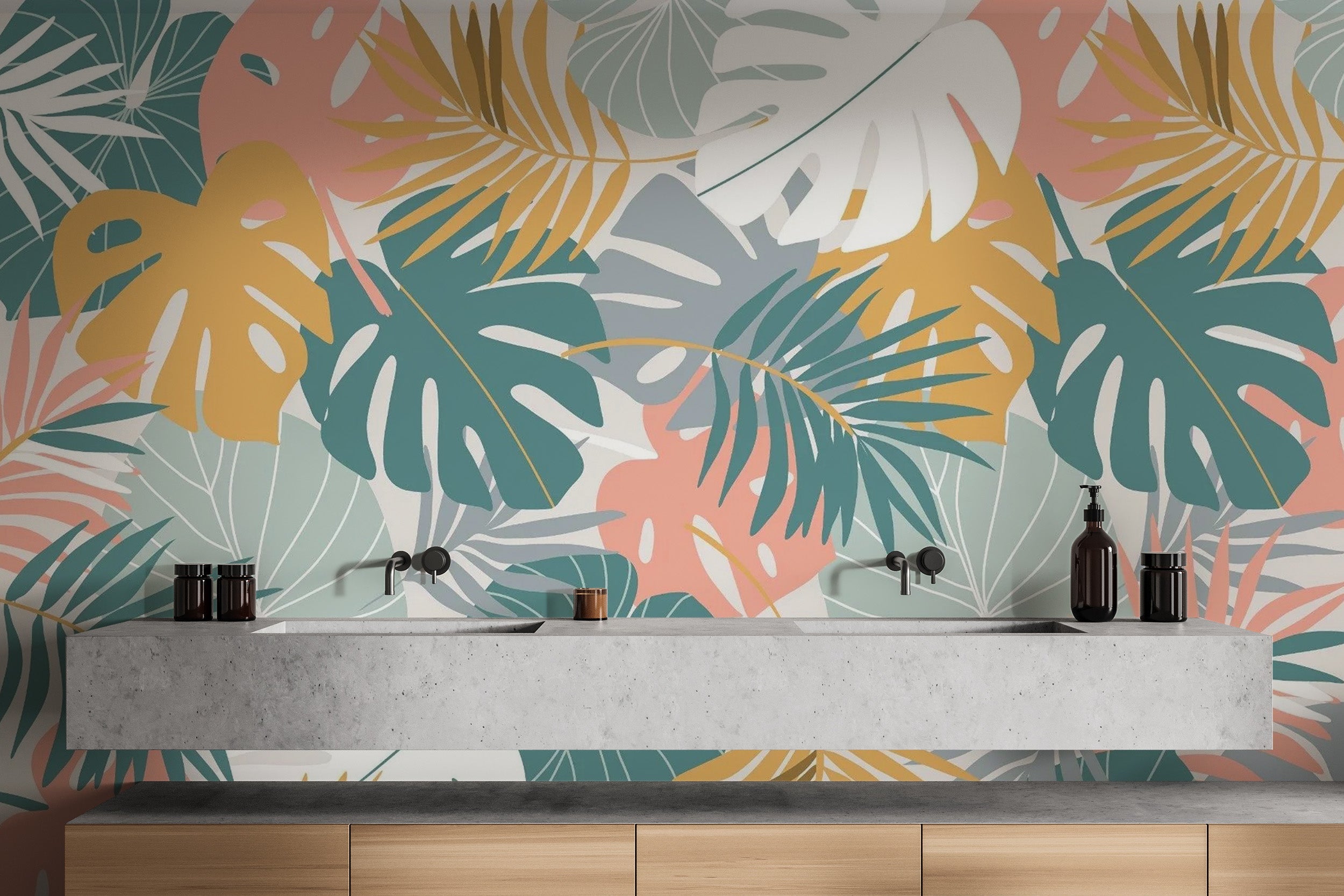 Tropical Colorful Leaves Wallpaper Mural - Giffywalls