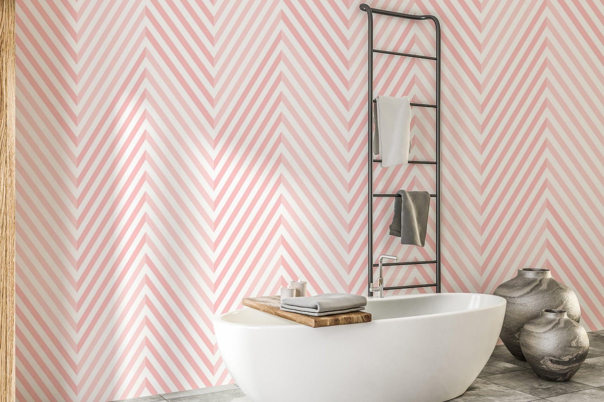 Contemporary pink and white wallpaper design.