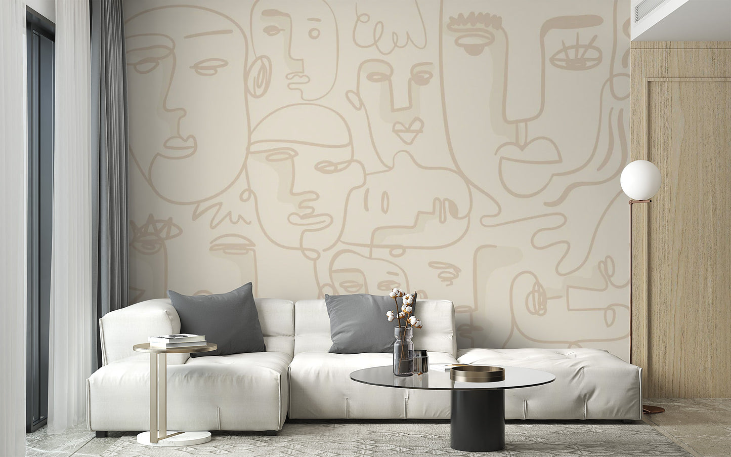 Human Face Line Wallpaper Mural - Giffywalls