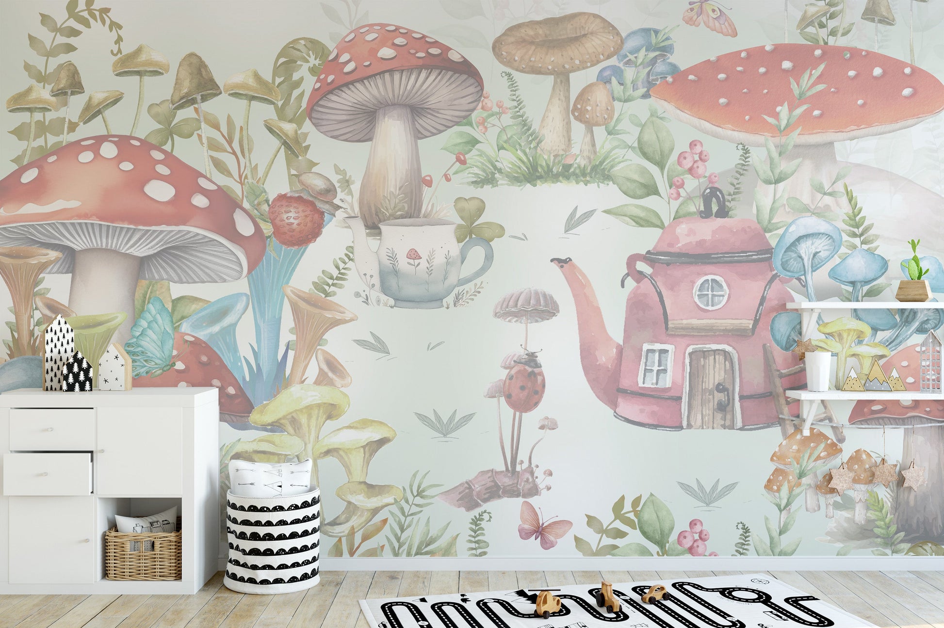 Whimsical Mushroom Garden Mural - Giffywalls