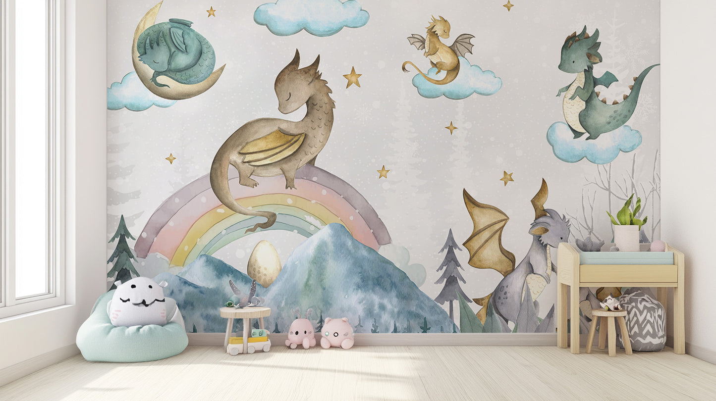 Dreamy Dragon Tales Kids Room Mural
