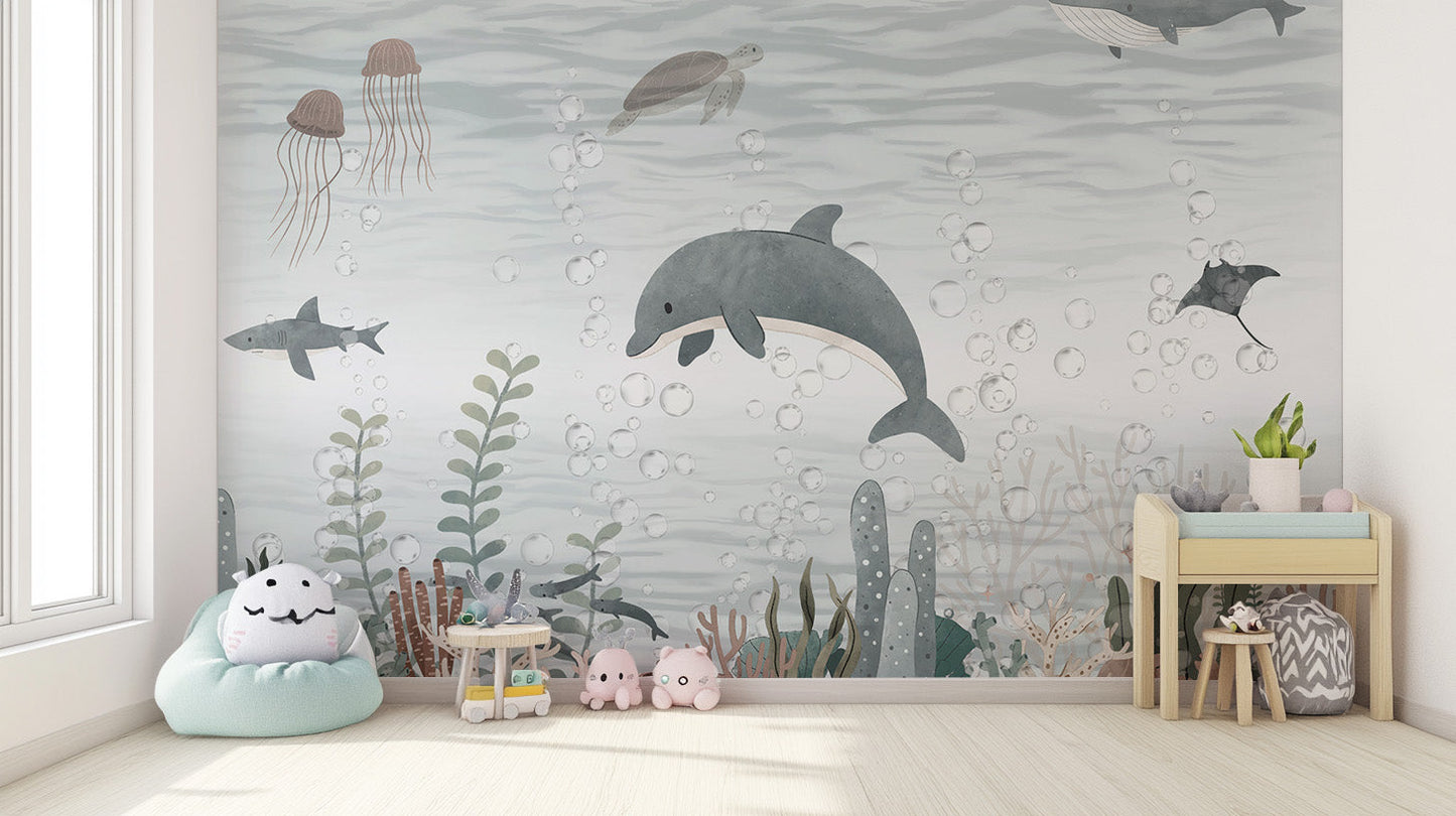 Serene Ocean Life Wallpaper Mural for peaceful spaces