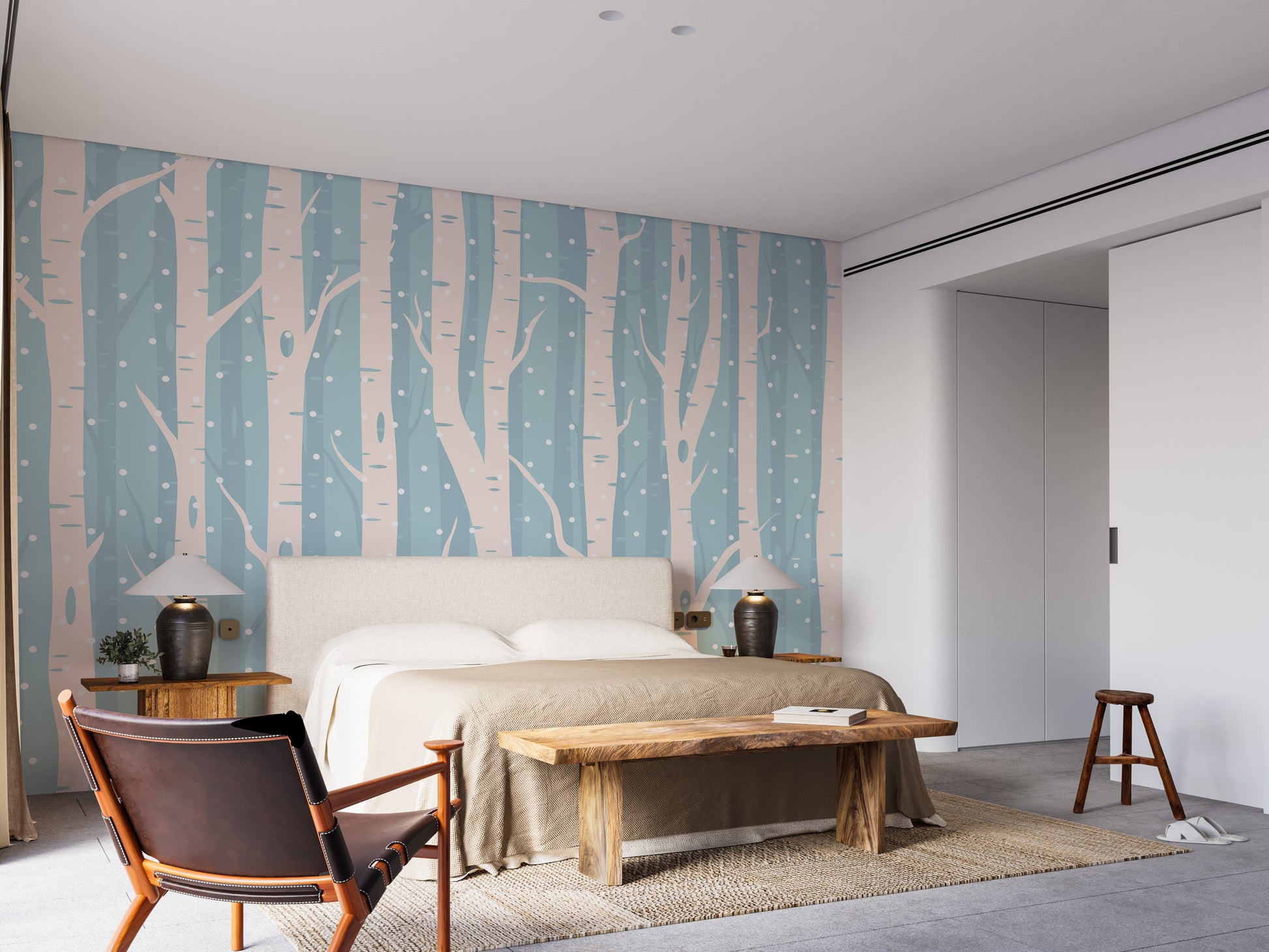 Blue Winter Forest Wallpaper Wall Mural - Giffywalls