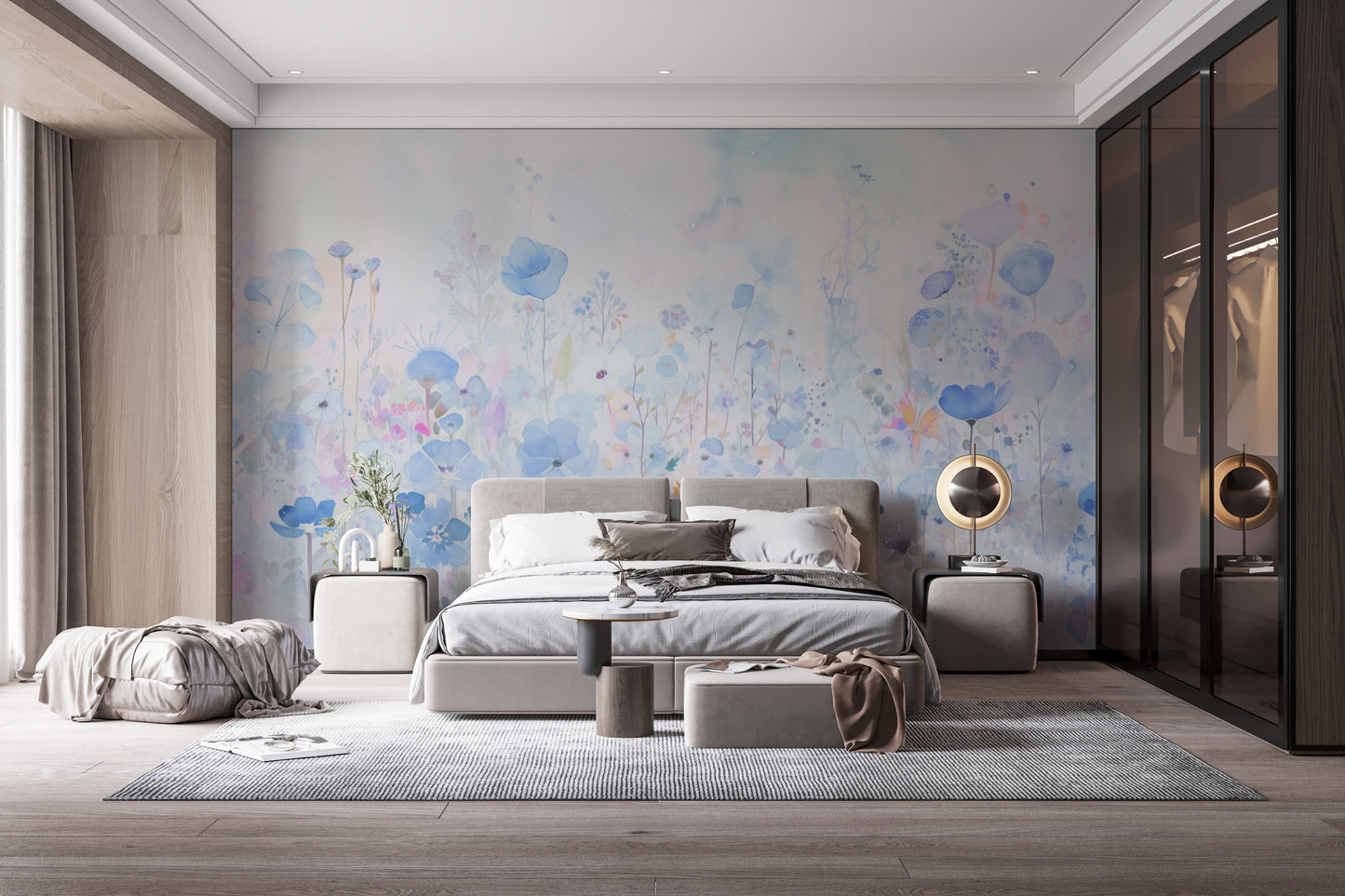 Watercolor Happy Flowers Blue Wallpaper - Giffywalls