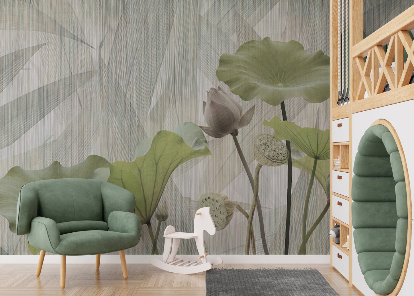 Nature-inspired Green Haven Lotus wallpaper for peaceful walls