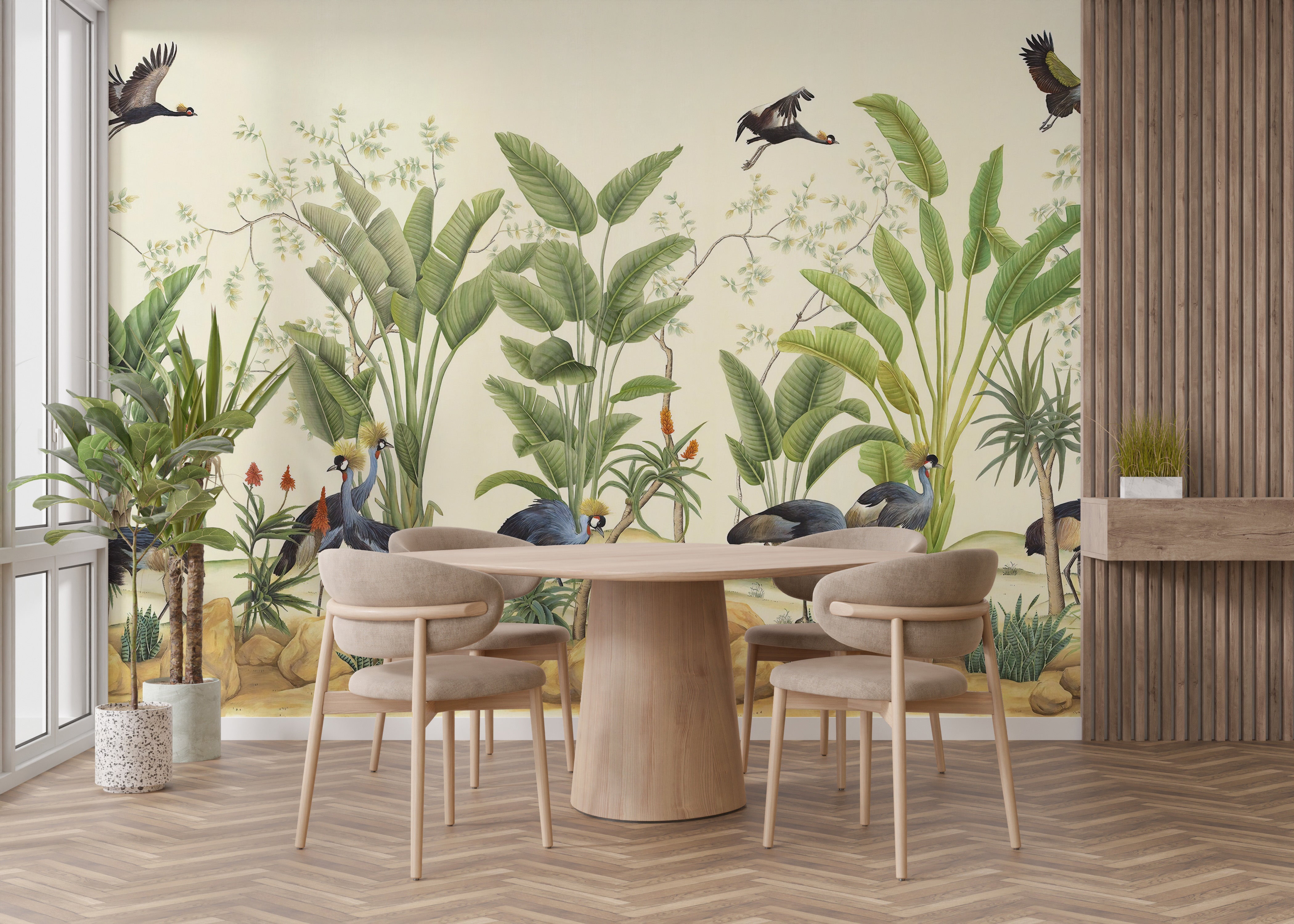 Tropical Grey Crane Wallpaper Murals - Giffywalls