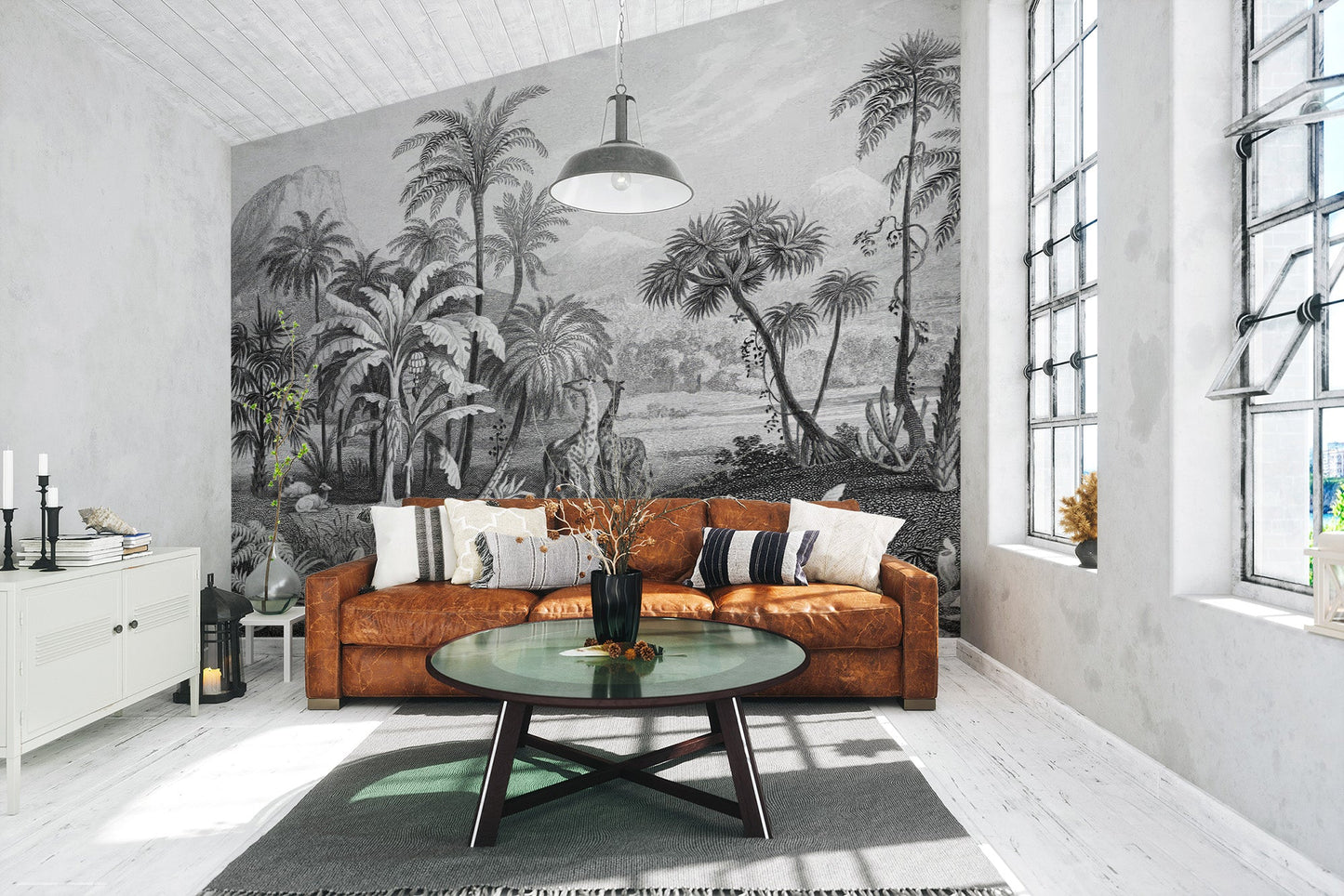 Monochrome Vintage Jungle Mural - Giffywalls