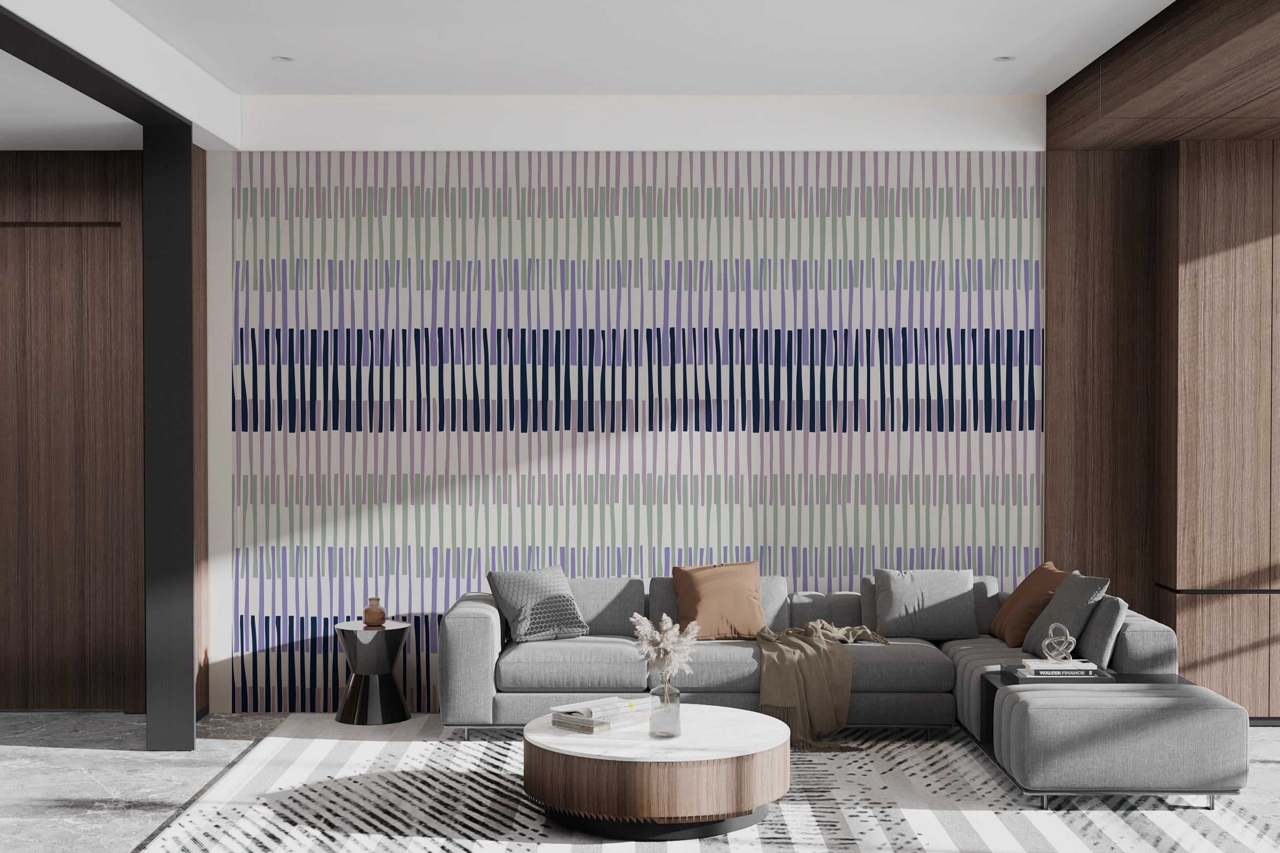 Elegant Lilac Striped Wall Design
