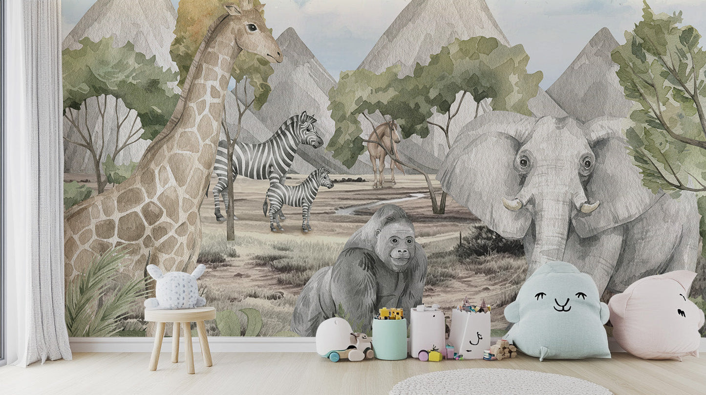 Nature-inspired Savannah Serenity Wildlife Mural design