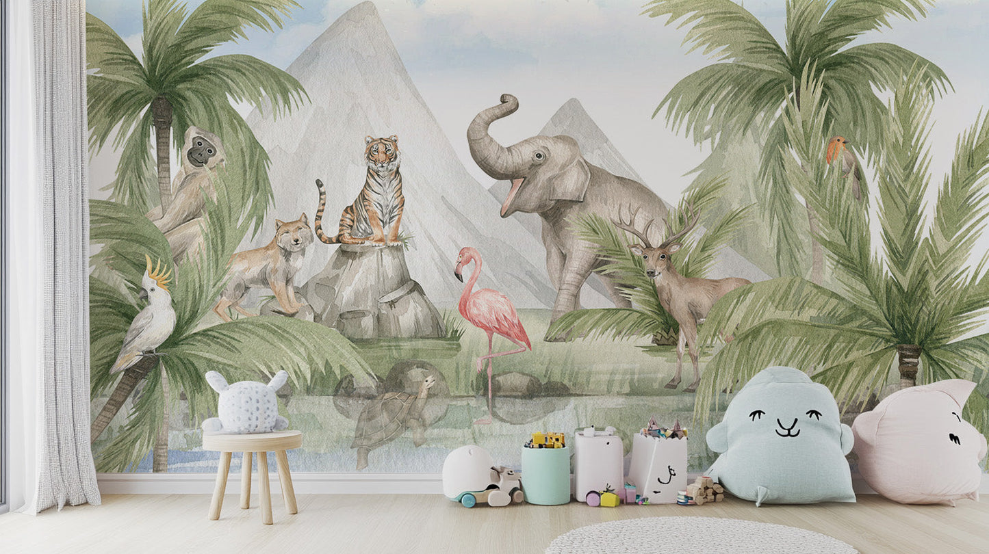 Majestic wildlife in a lush forest wallpaper mural