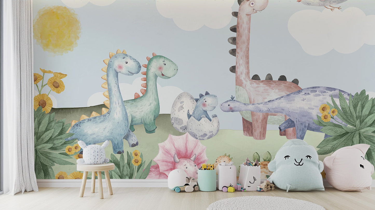 Dino Delight wallpaper mural for a fun-filled nursery