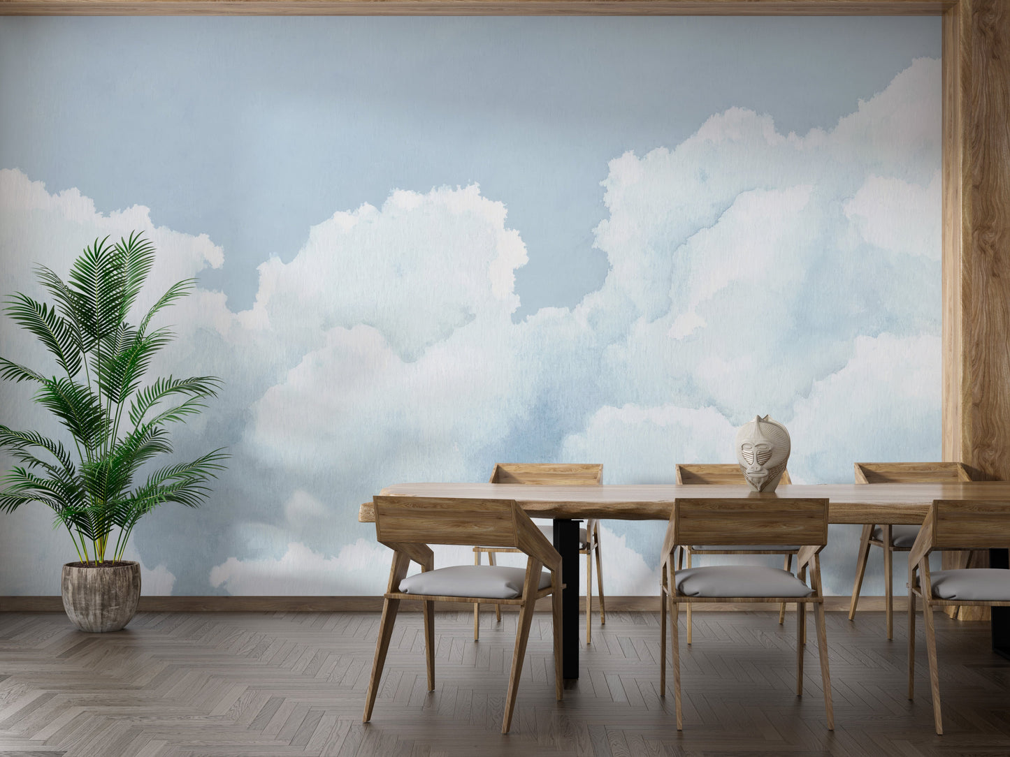 Light Blue Sky Watercolor Peelable Wallpaper Dining Room