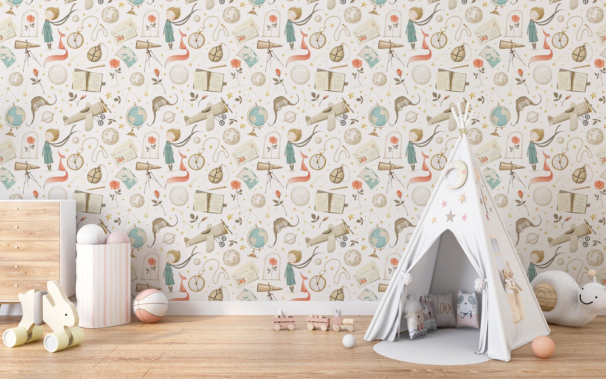 Beige adventure wallpaper for kids rooms