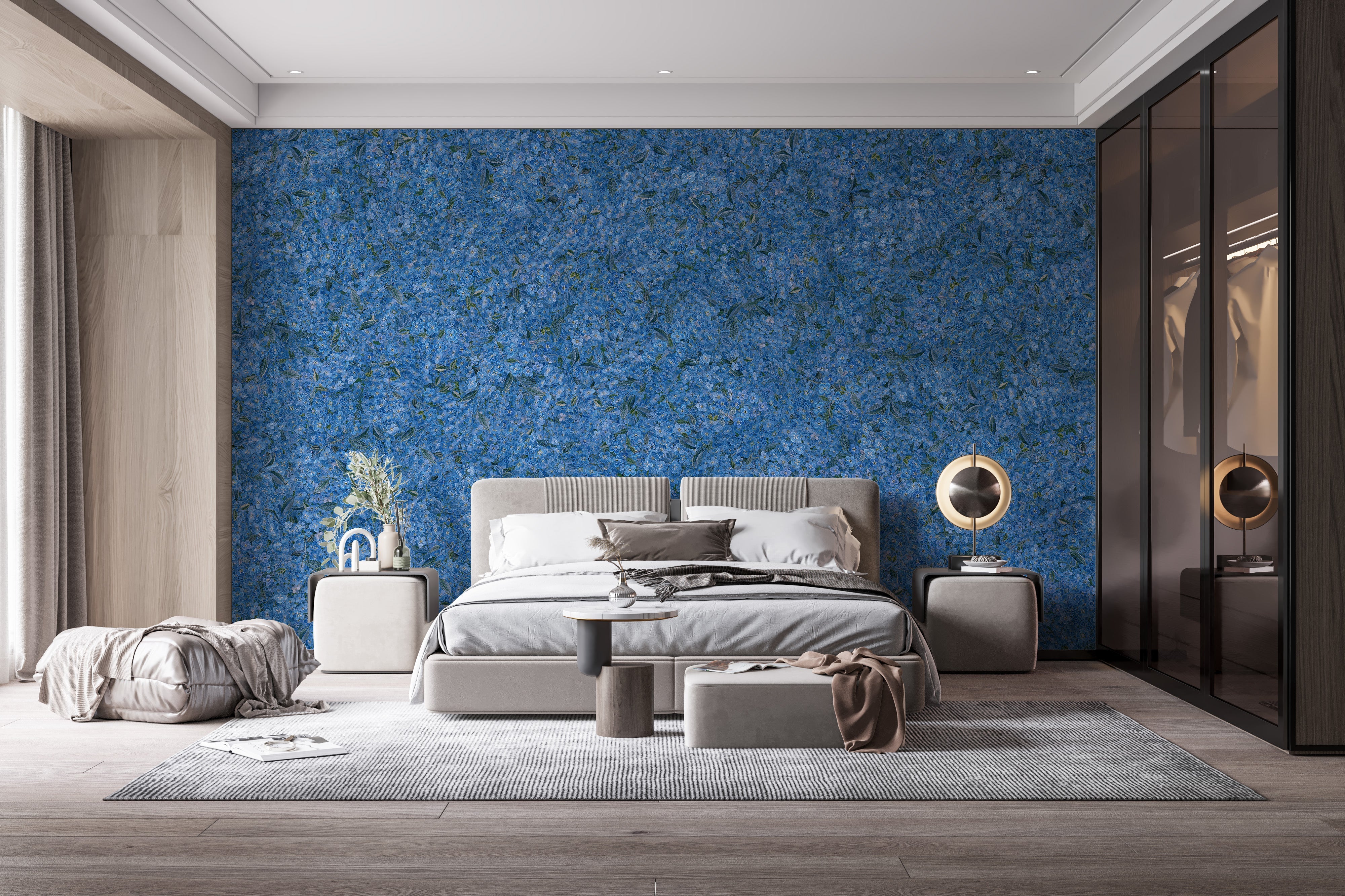 Flower Pattern Embroidery Blue Wallpaper Murals - Giffywalls