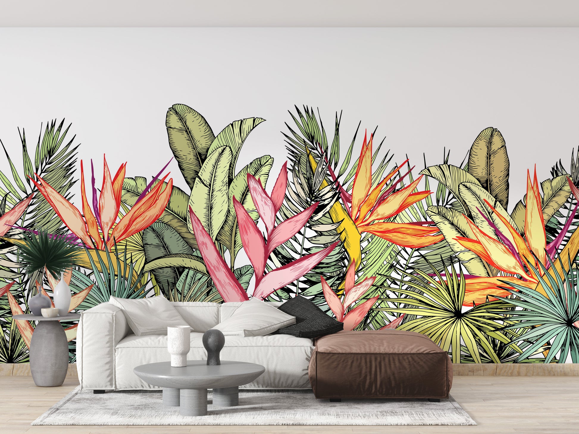 Colorful Tropical Palm Leaves Flowers Wall Murals - Giffywalls